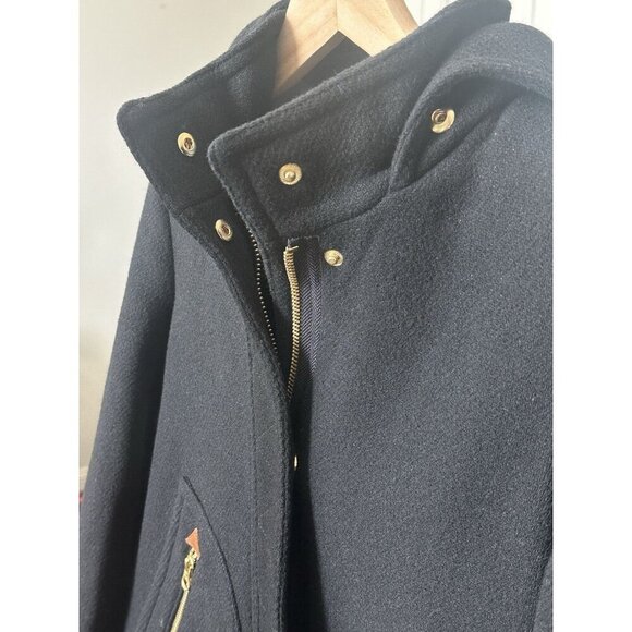 J. Crew Ws Sz 4 Italian Wool Hooded Parka By Nello Gori Black W/Gold Hardware - Picture 1 of 16